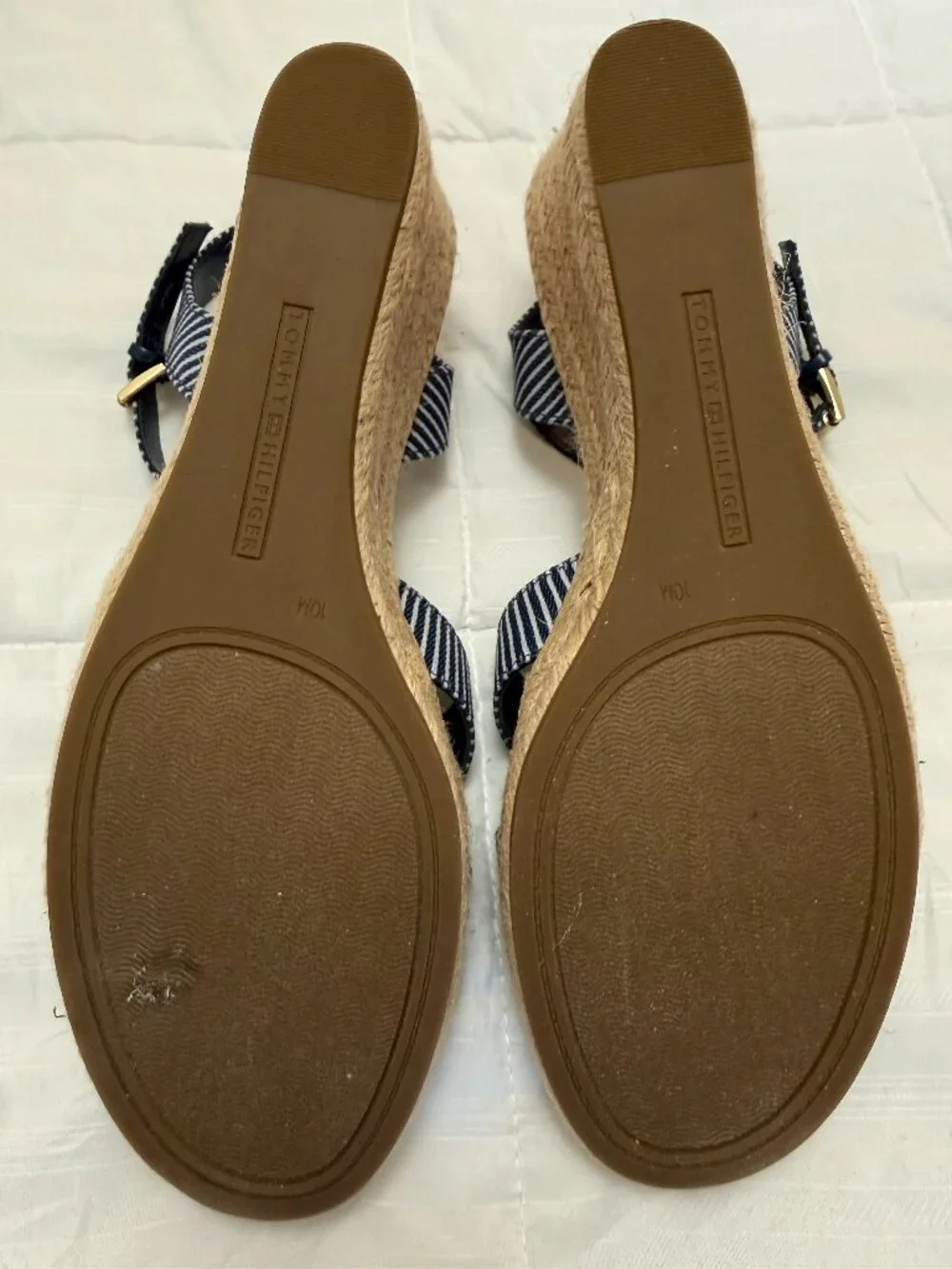 Tommy Hilfiger Striped Espadrille Wedges - Sz 10